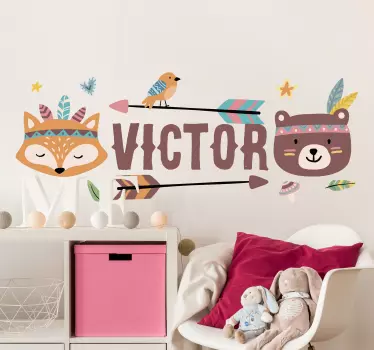 Vinilo infantil animales nórdicos con nombre - TenVinilo