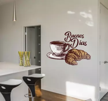 Vinilo para cocina café y croissant "Buenos días" - TenVinilo