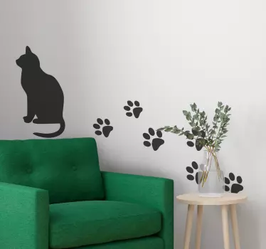 Vinilo de gato con camino de huellas - TenVinilo