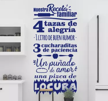 Vinilo para cocina frase pared receta familiar - TenVinilo