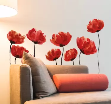 Vinilo para pared salón amapolas acuarela - TenVinilo