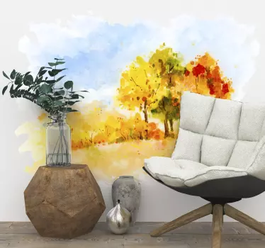 Vinilo decorativo árboles pintura de otoño - TenVinilo