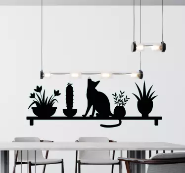 Vinilo decorativo cocina Estante de cactus y gatos - TenVinilo