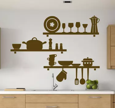 Vinilo para cocina estanterías con utensilios - TenVinilo