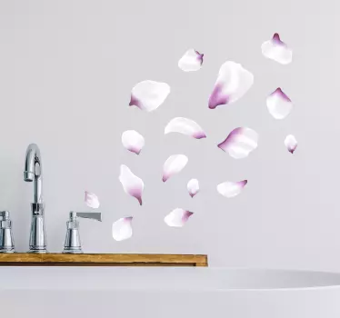 Vinilo pared de flores pétalos volando lilas - TenVinilo