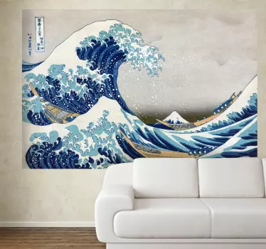 Vinilo pared salón gran ola kanagawa - TenVinilo
