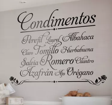 Vinilo decorativo listado condimentos - TenVinilo
