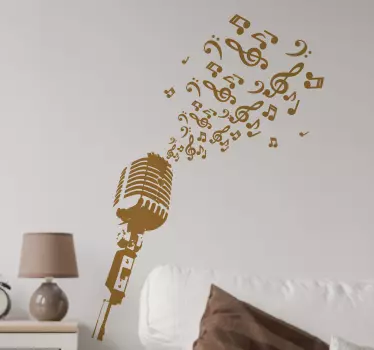 Vinilo pared dormitorio micrófono con notas - TenVinilo