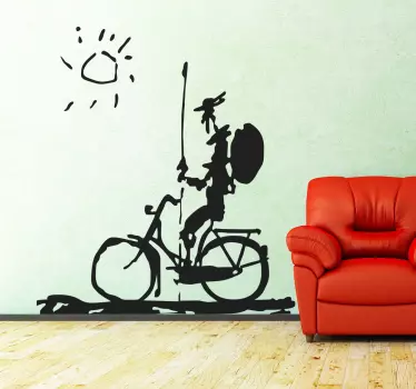 Vinilo para pared salón Quijote con bicicleta - TenVinilo
