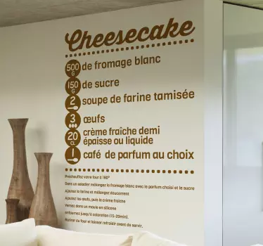 Vinilo decorativo receta cheesecake - TenVinilo