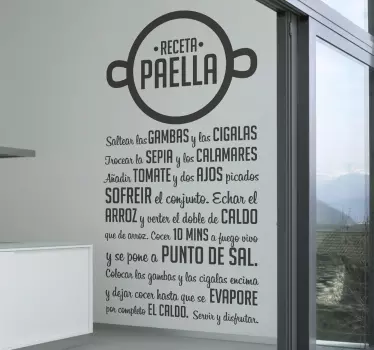 Vinilo decorativo receta paella - TenVinilo