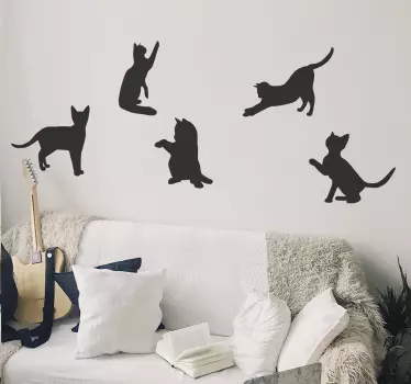 Pegatina gatos monocolor en movimiento - TenVinilo