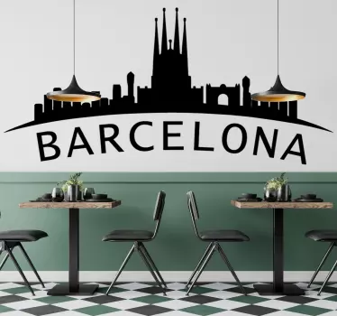 Vinilo decorativo skyline Horizonte monocolor de barcelona - TenVinilo
