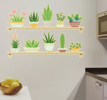 Vinilo para cocina exhibición de plantas en maceta - TenVinilo