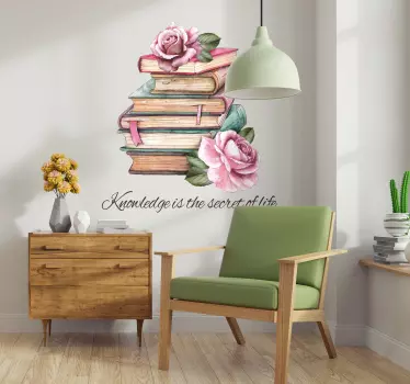 Vinilo frase célebre libros y rosas - TenVinilo