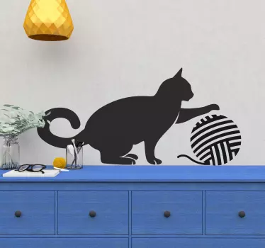 Pegatina gato madeja lana - TenVinilo
