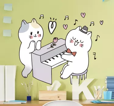 Vinilo para niño gatos tocando piano - TenVinilo