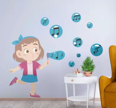 Vinilo infantil de niña soplando notas - TenVinilo