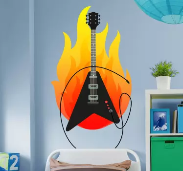 Vinilo juvenil guitarra heavy fuego - TenVinilo