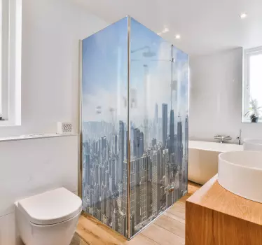 Pegatina personalizada mampara de ducha skyline de ciudad - TenVinilo