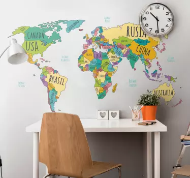 Vinilo decorativo mapa político del mundo - TenVinilo