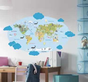 Vinilo pared Planisferio Infantil Vasco - TenVinilo