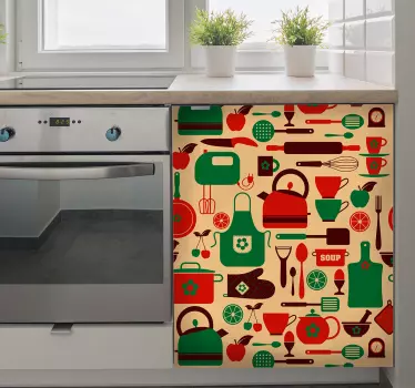 Vinilo para mueble de cocina utensilios beige - TenVinilo