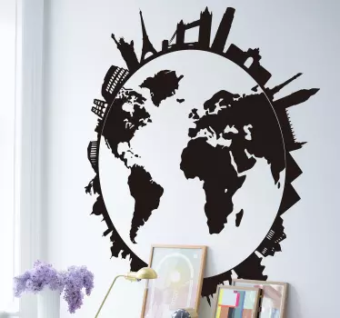 Vinilo pared Mundo con monumentos - TenVinilo