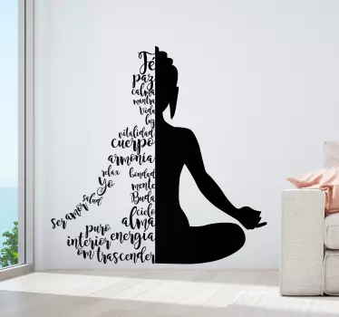 Vinilo pared Silueta yoga texto - TenVinilo