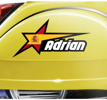 Pegatina para moto bandera española en estrella y nombre - TenVinilo