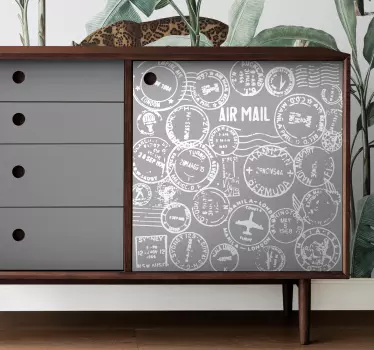 Vinilo para mueble patrón de sellos de viaje vintage - TenVinilo