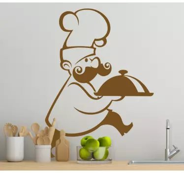 Vinilo para pared Feliz chef sosteniendo comida - TenVinilo