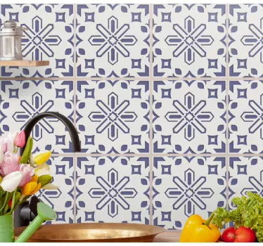 Vinilo para pared Lindos patrones de azulejos de cemento azul y b - TenVinilo