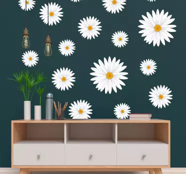 Vinilo pared salón motivo con margaritas - TenVinilo