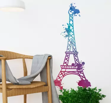 Vinilo habitación juvenil Torre Eiffel acuarela - TenVinilo