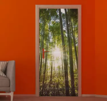 Vinilo para puerta bosque con destello - TenVinilo