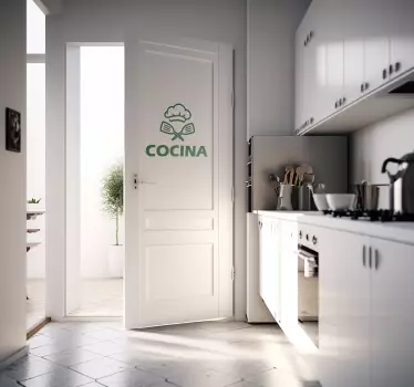 Vinilo para puerta de cocina gorro chef - TenVinilo