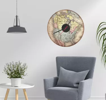 Reloj adhesivo pared mapa Norteamérica - TenVinilo