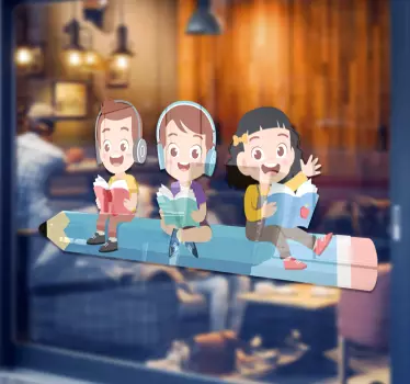 Vinilo ventana Lápiz como banco para niños - TenVinilo