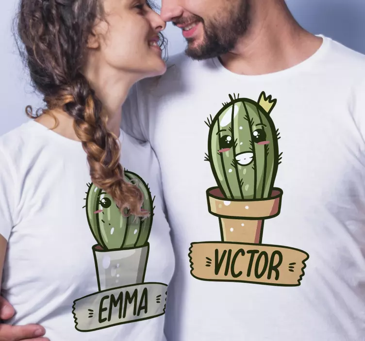Camisetas parejas cactus con nombre - TenVinilo