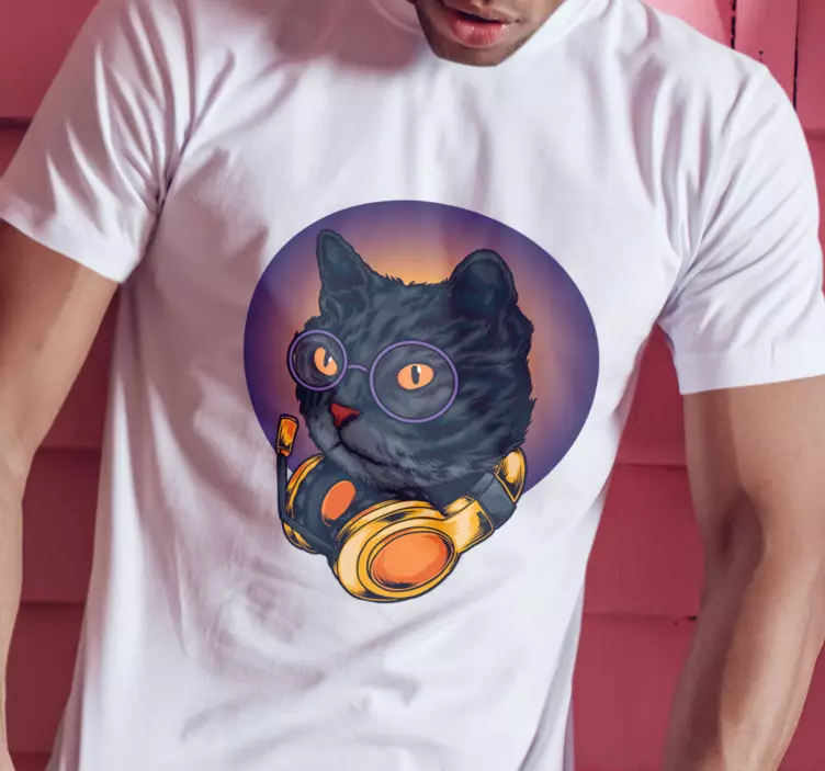 Camiseta gato con auriculares - TenVinilo