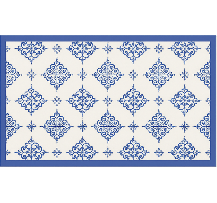 Alfombra vinilo azul azulejos marroquíes beige - TenVinilo