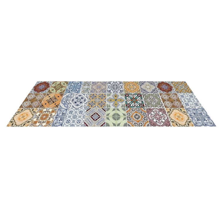 Alfombra vinilo cocina patchwork mediterráneo ecléctico - TenVinilo