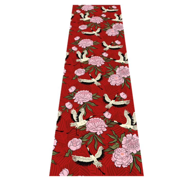 Alfombra vinílica animales pájaros blancos sobre fondo rojo - TenVinilo