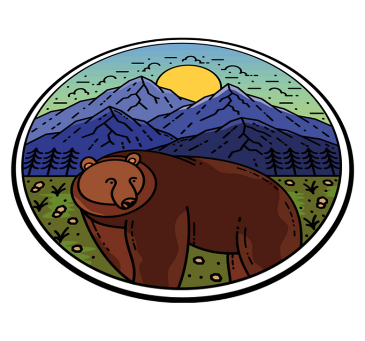 Alfombra vinílica animales montaña con oso redonda - TenVinilo