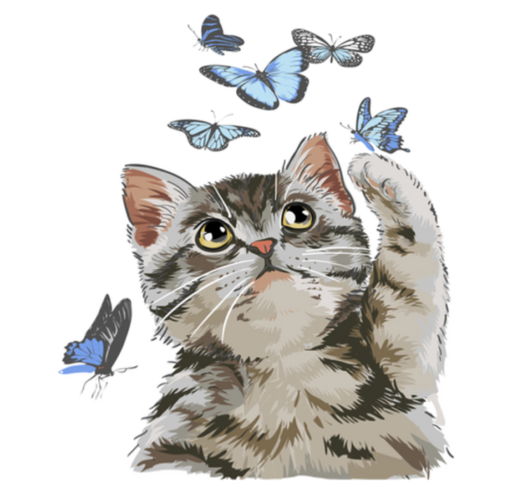 Alfombra vinílica animales gatito con mariposas azules - TenVinilo
