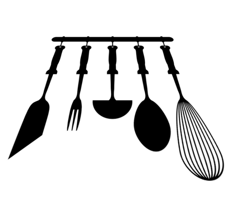 Alfombra vinilo cocina utensilios colgantes - TenVinilo
