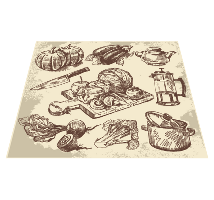 Alfombra vinilo cocina ilustración vintage - TenVinilo
