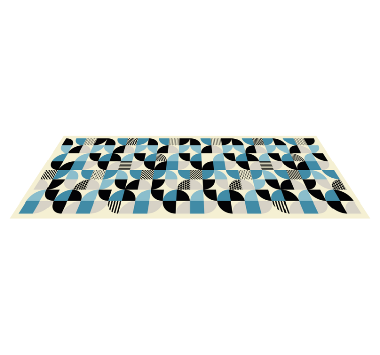 Alfombra vinílica comedor patrón bauhaus azul retro - TenVinilo