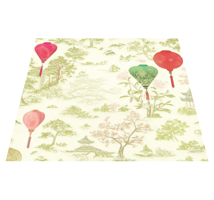 Alfombra vinílica dormitorio paisaje chinoiserie oriental - TenVinilo